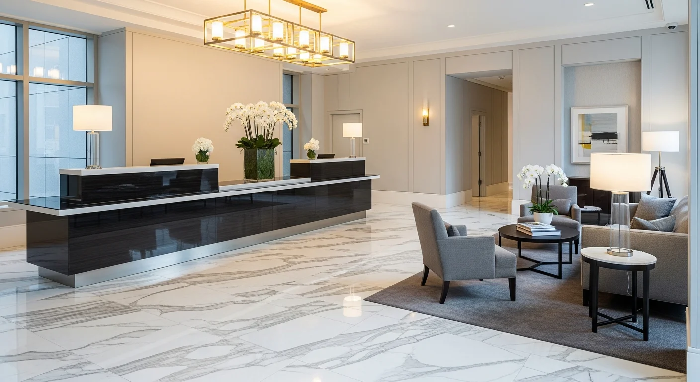 Elegant hotel lobby maintained to brand-standard cleanliness