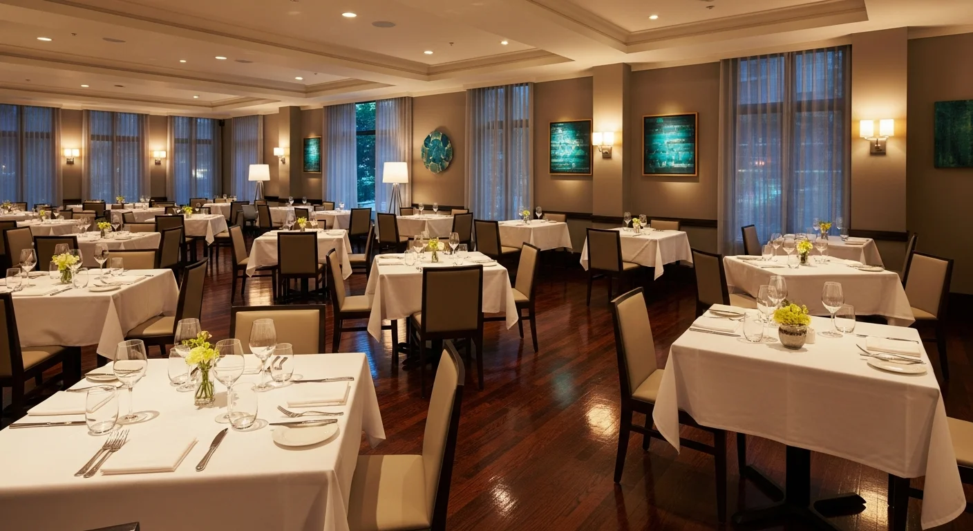 Spotless modern restaurant dining room set and ready for service